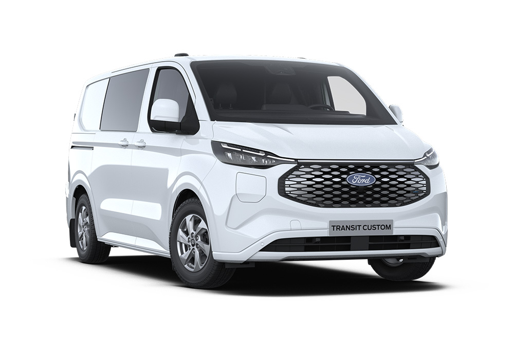  Multicab Ford E-Transit Custom, vedere frontală înclinată 