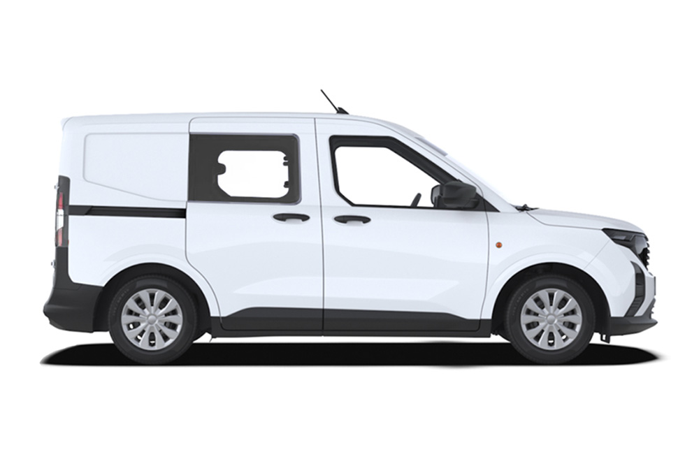 Vedere laterală Ford Transit Courier Double-Cab-in-Van alb